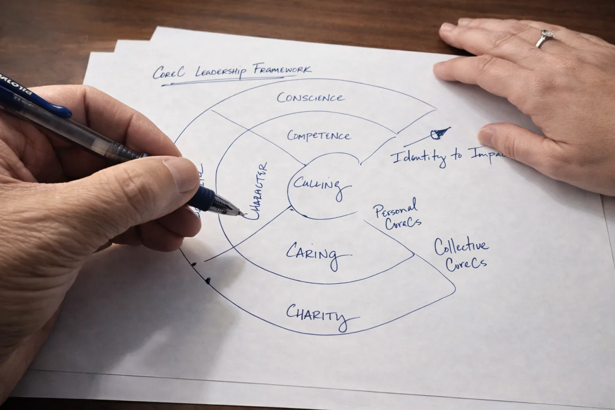 The CoreC Leadership Framework, sketched by hand